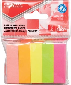 Office Products OFFICE products index, 15 x 50 mm, ophangzakje van 5 x 100 tabs, geassorteerde kleuren