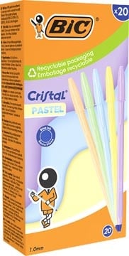Bic Bic balpen Cristal Medium pastel, doos van 20 stuks, assorti