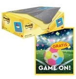 Post-It Notes Actie Post-It: 1 x Notes, 100 vel, 76x127, geel, pak van 16 (+4 gratis) + 1 x GRATIS voetbal