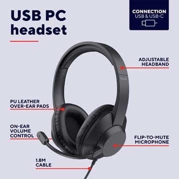 Trust Trust Ayda Max Headset, over ear, USB aansluiting