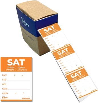 Avery Avery etiketten voedselcodering, HACCP, zaterdag, ft 40 x 56 mm, dispenser van 500 stuks