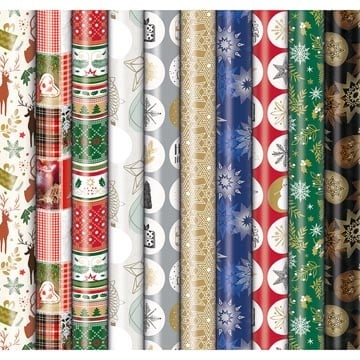 Merkloos Geschenkpapier Kerst Premium, 70 cm x 2 m, geassorteerde kleuren