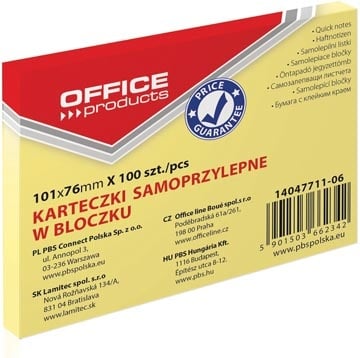 Office Products OFFICE products memoblok, 76 x 101 mm, 100 vel, geel