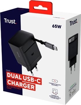 Trust Trust Maxo intrekbare USB-C oplader, 65 W