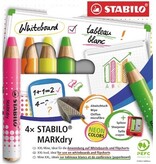 Stabilo STABILO MARKdry potlood voor whiteboards, etui van 4 stuks in geassorteerde neon kleuren
