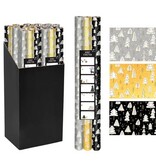 Merkloos Geschenkpapier Kerst, 70 cm x 2 m, zwart, goud, zilver, pak van 3 stuks