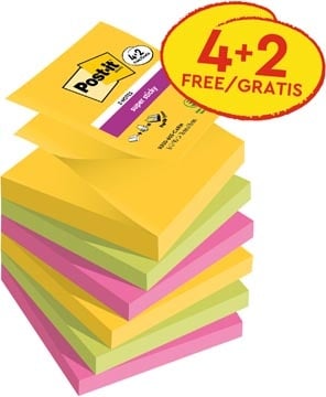 Post-It Super Sticky Post-it Super Sticky Z-notes Carnival, 90 vel, ft 76 x 76 mm, 4 + 2 GRATIS
