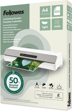 Fellowes lamineerhoes 50 % gerecycleerd, mat, ft A4, pak van 100 stuks