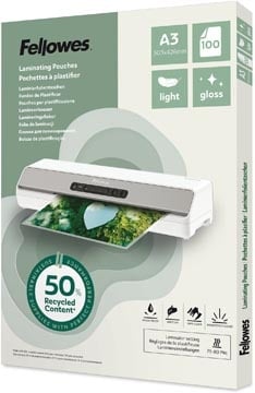 Fellowes lamineerhoes 50 % gerecycleerd, glanzend, ft A3, pak van 100 stuks