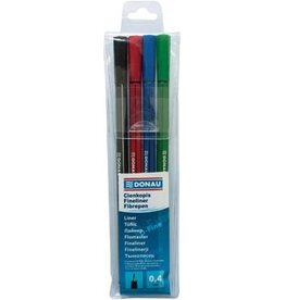 DONAU DONAU D-fine fineliner, 0,4 mm, etui van 4 stuks, geassorteerde kleuren