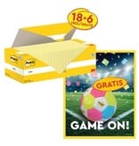 Post-it Actie Post-It: 1 x Notes, 100 vel, 76x127, kanariegeel, pak van 18 (+6 gratis) + 1 x GRATIS voetbal