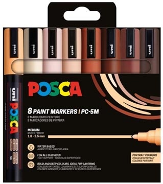 Posca Uni Posca paintmarker PC-5M, 1,8 - 2,5 mm, ronde punt, portretkleuren, blister van 8 stuks
