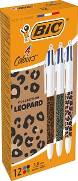 Bic Bic 4-kleurenbalpen Leopard, doos van 12 stuks, assorti