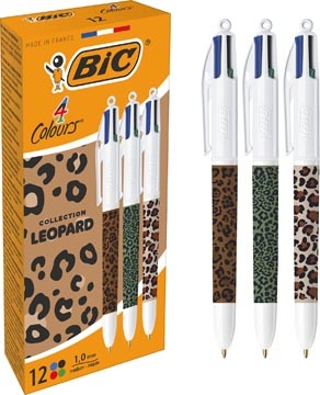Bic Bic 4-kleurenbalpen Leopard, doos van 12 stuks, assorti