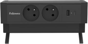 Fellowes contactdoos Power Desk 2, 2 stopcontacten + 1 x USB-A + 1 x USB-C, zwart, voor België