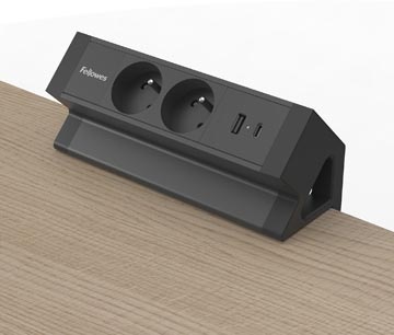 Fellowes contactdoos Power Desk 2, 2 stopcontacten + 1 x USB-A + 1 x USB-C, zwart, voor België
