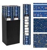 Merkloos Geschenkpapier Kerst, 70 cm x 2 m, blauw, pak van 3 stuks