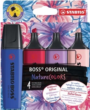 Stabilo STABILO BOSS ORIGINAL NatureCOLORS Wildflower markeerstift, etui van 4 stuks, assorti