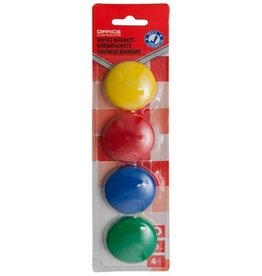 Office Products OFFICE products magneten, 40 mm, geassorteerde kleuren, blister van 4 stuks
