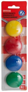 Office Products OFFICE products magneten, 40 mm, geassorteerde kleuren, blister van 4 stuks