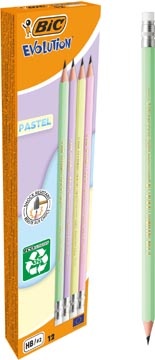 Bic Bic grafietpotlood Evolution Pastel HB met gom, doos van 12 stuks, assorti