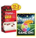 Post-It Super Sticky Actie Scotch: 1 x Plakband Crystal ft 19x33 m, pak van 12 (+2 gratis) + 1 x GRATIS voetbal