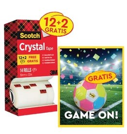 Post-It Super Sticky Actie Scotch: 1 x Plakband Crystal ft 19x33 m, pak van 12 (+2 gratis) + 1 x GRATIS voetbal