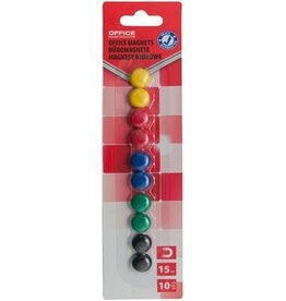 Office Products OFFICE products magneten, 15 mm, geassorteerde kleuren, blister van 10 stuks