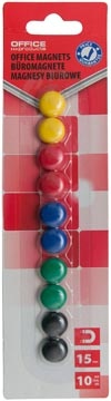 Office Products OFFICE products magneten, 15 mm, geassorteerde kleuren, blister van 10 stuks