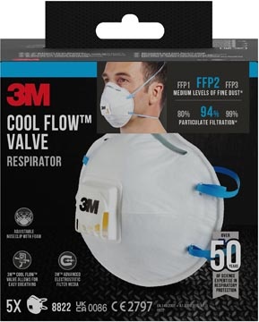 3M 3M Cool Flow stofmasker, FFP2, met ventiel, pak van 5 stuks
