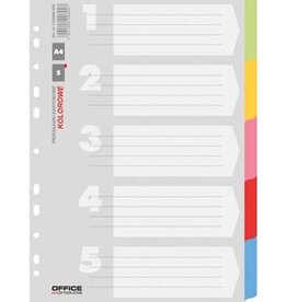 Office Products OFFICE products tabbladen, A4, karton, 11-gaatsperforatie, geassorteerde kleuren, 5 tabs