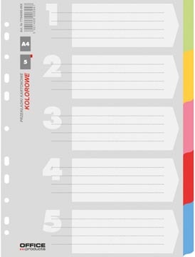 Office Products OFFICE products tabbladen, A4, karton, 11-gaatsperforatie, geassorteerde kleuren, 5 tabs