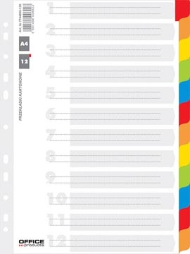 Office Products OFFICE products tabbladen, A4, karton, 11-gaatsperforatie, geassorteerde kleuren, 12 tabs