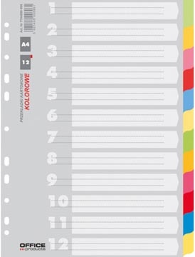 Office Products OFFICE products tabbladen, A4, karton, 11-gaatsperforatie, geassorteerde kleuren, 12 tabs
