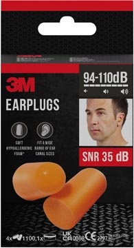 3M 3M oordoppen 1100, geluidsdemping tot 35 dB, blister van 8 stuks met opbergdoosje