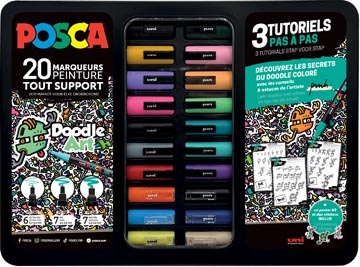 Posca Uni Posca paintmarker Doodle Art, verschillende punten, metalen koffer van 20 stuks