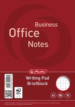 Herlitz schrijfblok, ft A5, 70 g/m², 100 vel, geruit 5 mm