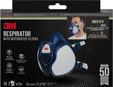 3M 3M mondmasker met geïntegreerde filters, herbruikbaar, biedt ABEK1P3 ademhalingsbescherming