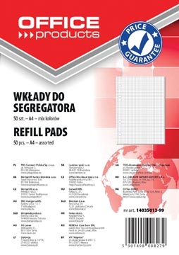 Office Products OFFICE products ringbandinterieur, A4, 80 g, 6 gaten, 50 vellen, geruit, geassorteerde kleuren