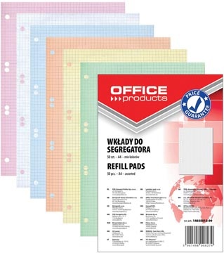 Office Products OFFICE products ringbandinterieur, A4, 80 g, 6 gaten, 50 vellen, geruit, geassorteerde kleuren