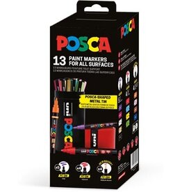 Posca Uni Posca paintmarker, assorti, metalen koker van 13 stuks