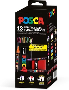 Posca Uni Posca paintmarker, assorti, metalen koker van 13 stuks