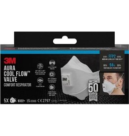 3M 3M Aura Comfort Cool Flow stofmasker, FFP2, met ventiel, pak van 5 stuks