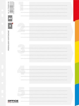 Office Products OFFICE products tabbladen, A4, karton, 11-gaatsperforatie, geassorteerde kleuren, 5 tabs