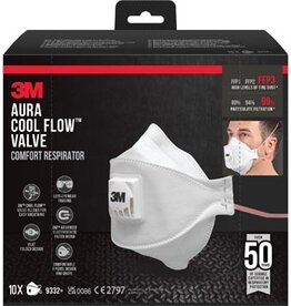 3M 3M Aura Comfort Cool Flow stofmasker, FFP3, met ventiel, pak van 10 stuks