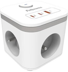 Fellowes contactdoos Power Cube, 3 stopcontacten + 1 x USB-A + 2 x USB-C, wit, voor België