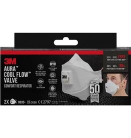 3M 3M Aura Comfort Cool Flow stofmasker, FFP3, met ventiel, pak van 2 stuks