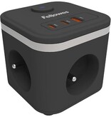 Fellowes contactdoos Power Cube, 3 stopcontacten + 1 x USB-A + 2 x USB-C, zwart, voor België