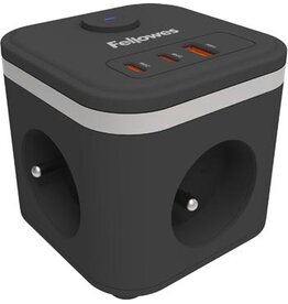 Fellowes contactdoos Power Cube, 3 stopcontacten + 1 x USB-A + 2 x USB-C, zwart, voor België