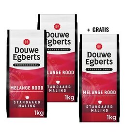 Merkloos ACTIE DOUWE EGBERTS: 2 + 1 GRATIS: Gemalen koffie Melange Rood, standaard, pak van 1 kg